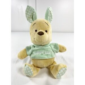 Disney Baby Winnie the Pooh Easter Bunny Plush Green Shirt Crinkle Ears 13"
